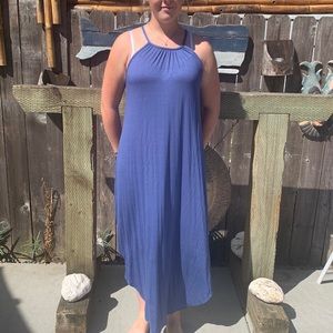 Blue maxi dress can be worn as a dress or swimsuit cover-up.
